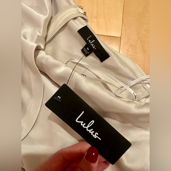 Lulus Always Celebrating Ivory Satin Off-the-Shoulder Midi Dress - M - Picture 5 of 6